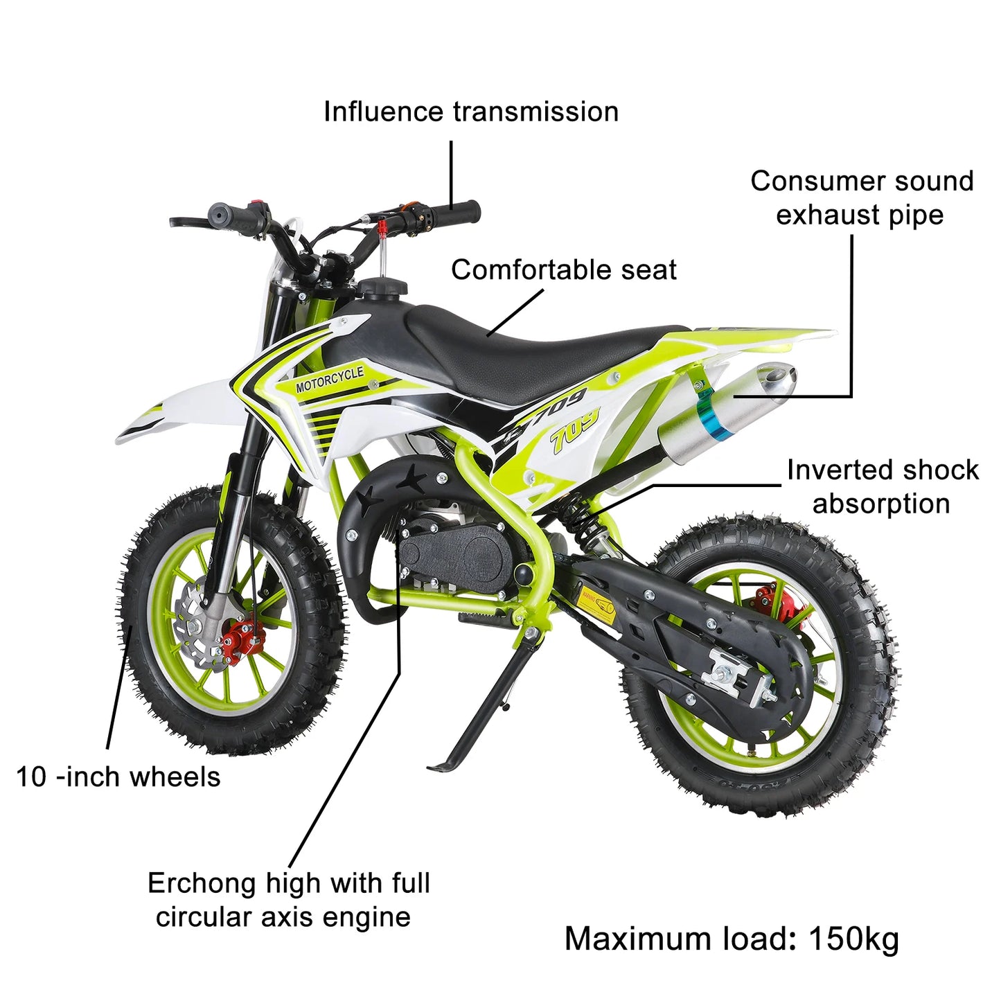 49cc 2-Stroke Dirt Bike, Gas Motocross, Off Road Mini Motorcycle, Pocket Motorbike with Front Rear Disc Brakes,Christmas gift