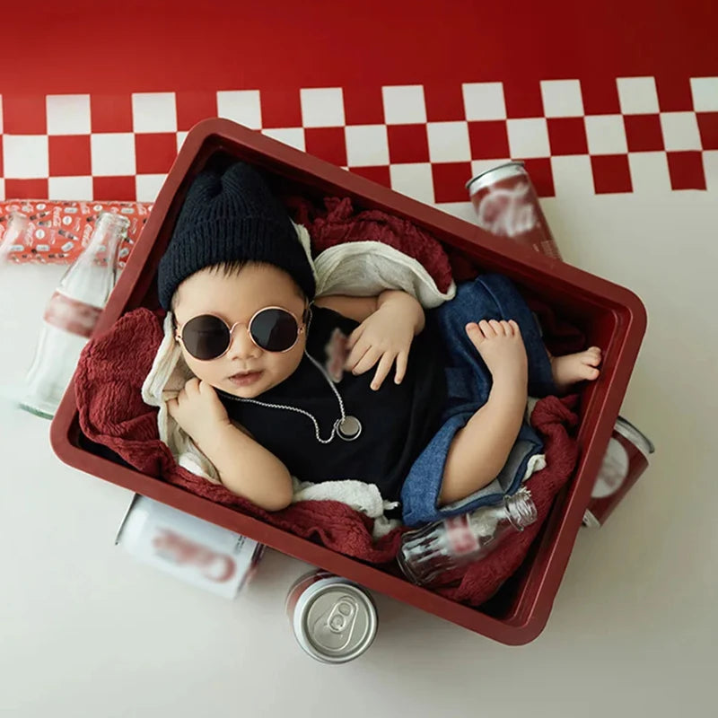 Cool Boy Theme Photography Set Newborn Jumpsuit Girls Sunglasses Drink Bottle Photo Theme Set Baby Shoot Decorative Props