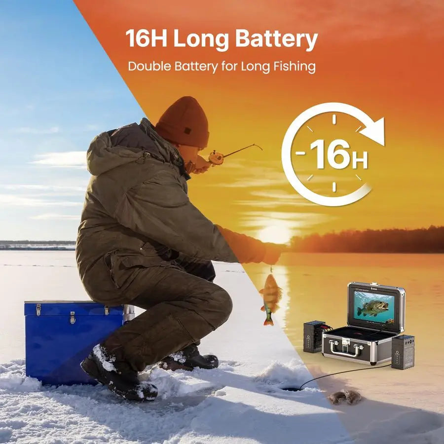 Underwater Fishing Camera 7 Inch Ice Fishing Camera with 2 Batteries, Portable Fish Finder Waterproof 1000TVL Fishing Camera 12p