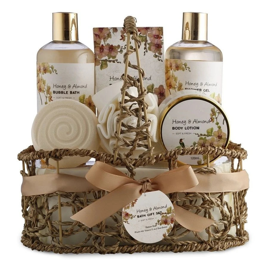 Gifts, Gift Baskets for Women Who Have Everything, Home Spa Honey amp Almond Scent, Luxury Bath amp Body Set Shower Gel, Bubble