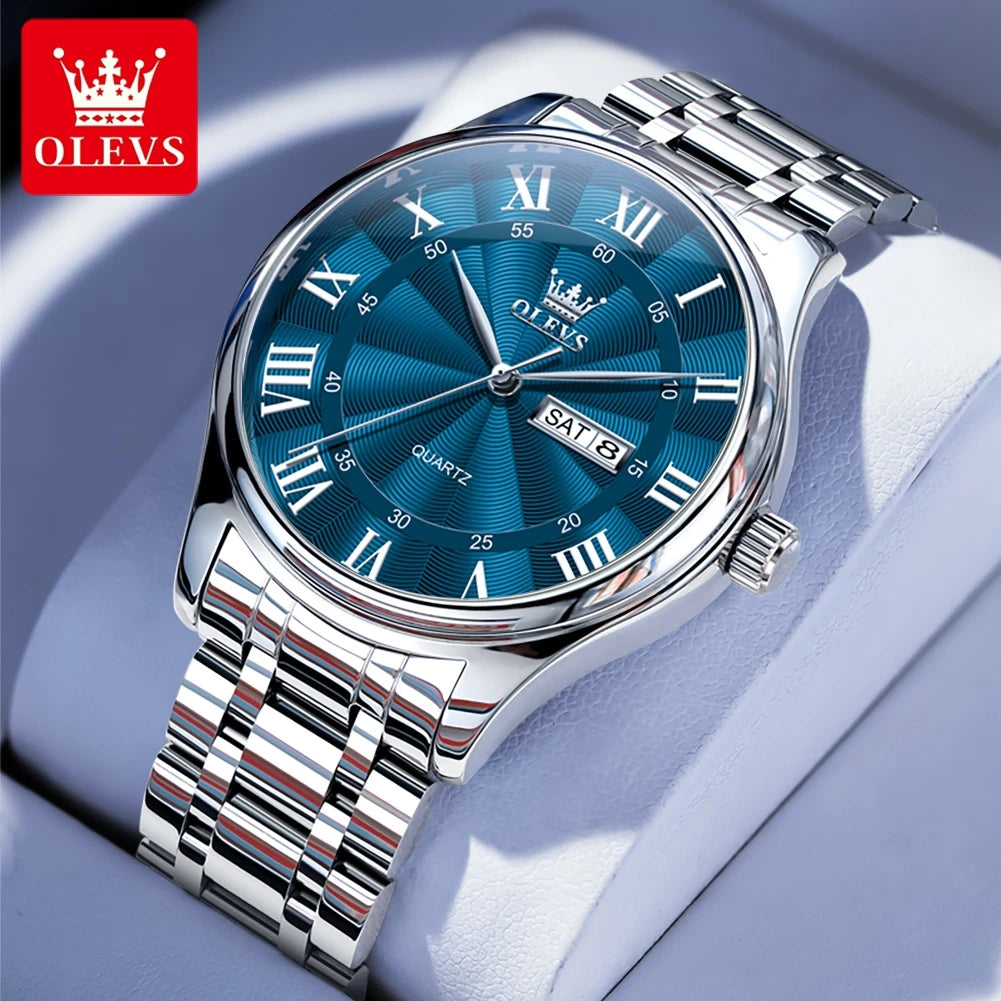 OLEVS 3663 Mens Watch Original Simple Brand Quartz Watch Waterproof Luminous Watches For Men Dual Calendar Display Mens Gifts