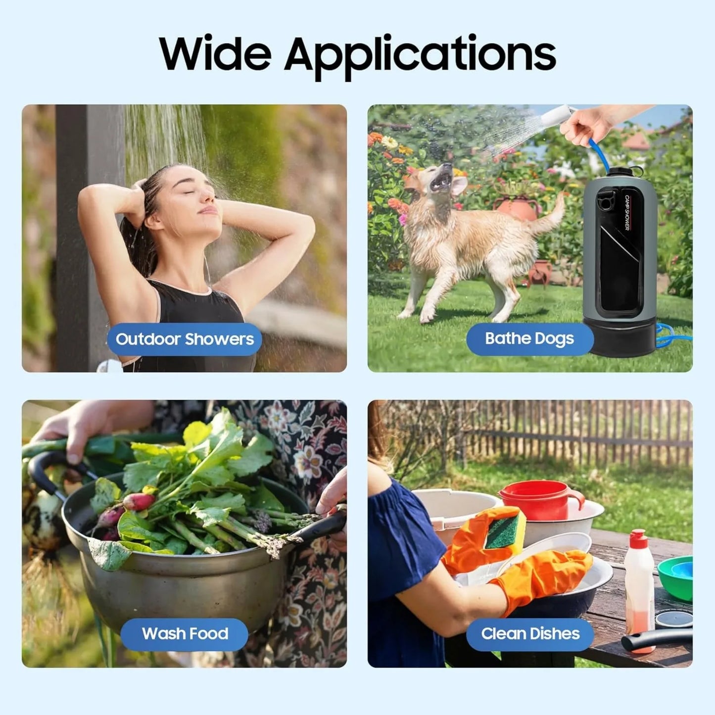 Camping Shower 12L Portable Pressure Camp Shower with Pump 3 Gallon Shower Head & Removable Hose for Trips, Bathing