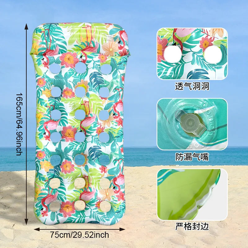 2026 Water Float Summer Beach Party Leaf Flamingo Hole Float Foldable Eco Friendly Thickened PVC Inflatable Mattress