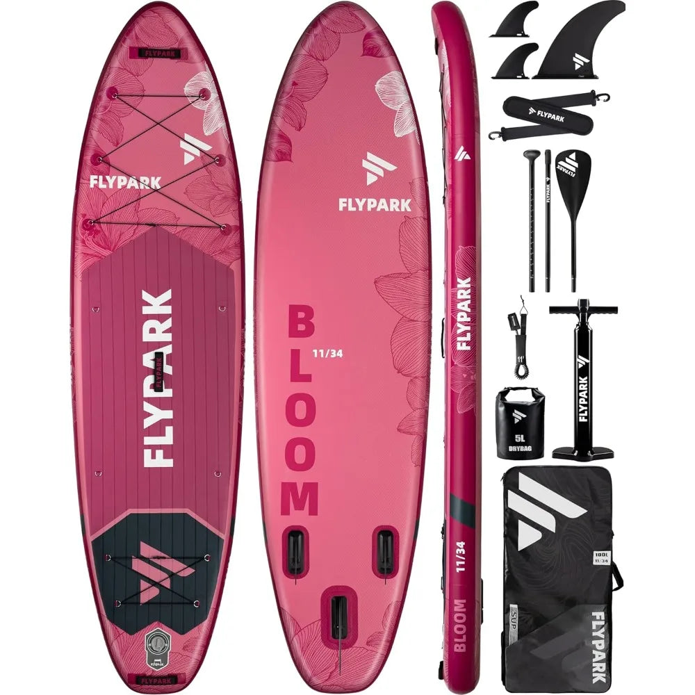 11'x34 Inflatable Paddle Boards, Extra Wide SUP for 420lbs/3Adults, Yoga Stand Up Paddle Board, 110L Backpack