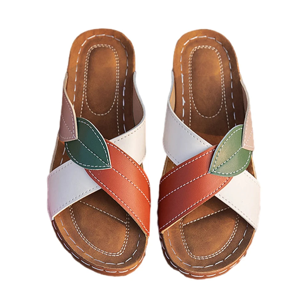 Ladies Wedge Sandals Comfortable Wedge Slides Breathable Slip On Footwear Platform Cross Strap Slippers for Outdoor Travel