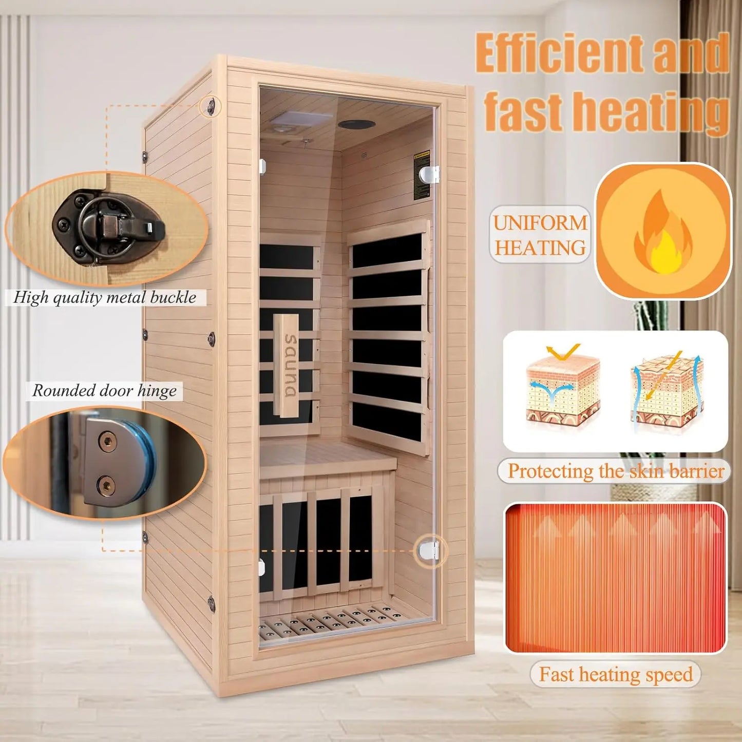 Portable 1 Person Far Infrared Sauna for Home - Low EMF Carbon Fiber Heat with Bluetooth & Chromotherapy, Natural, Customized