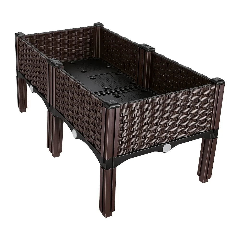 Raised Garden Bed Plastic Planter Box w/ Self-Watering Elevated Design Outdoor