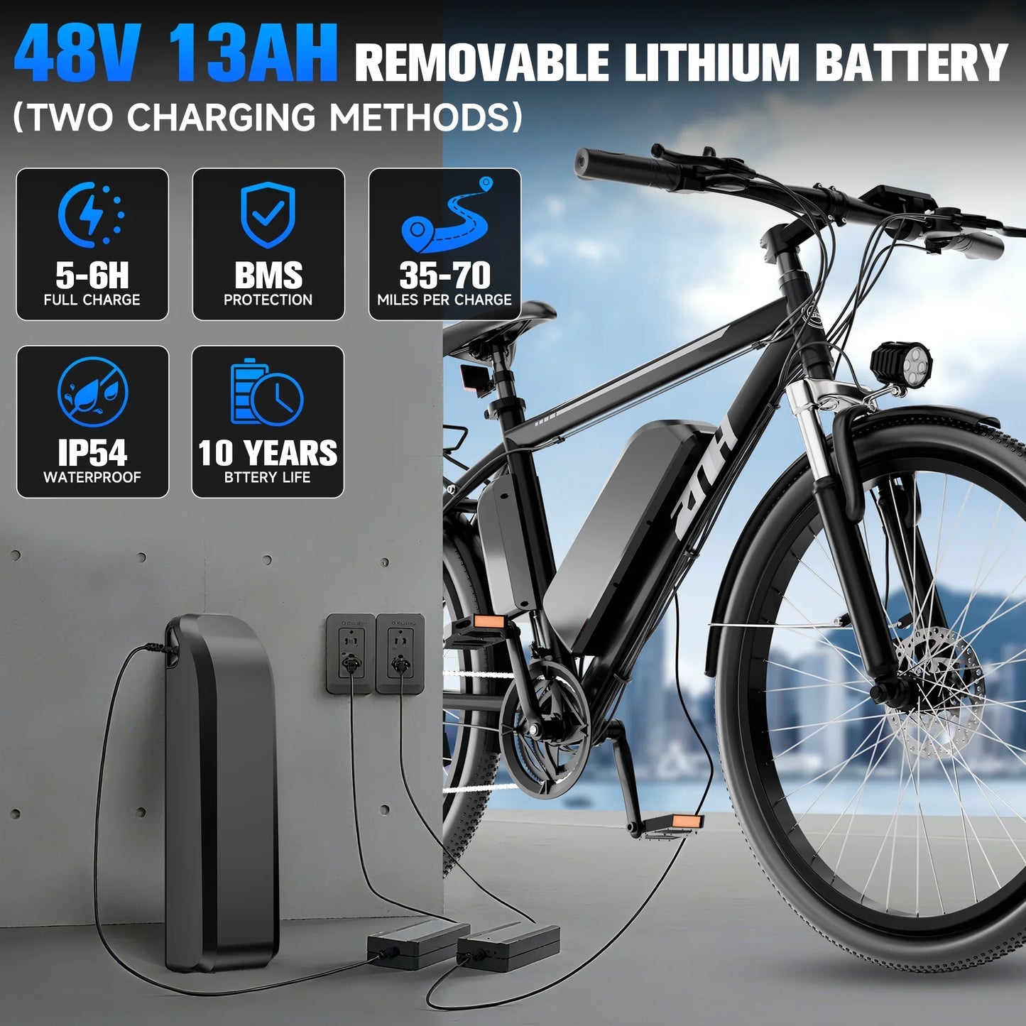1000W Motor Peak 48V Electric Bike for Adults, 26 inch Electric Mountain Bike with Removable Battery,50Miles Range 20MPH E-bike