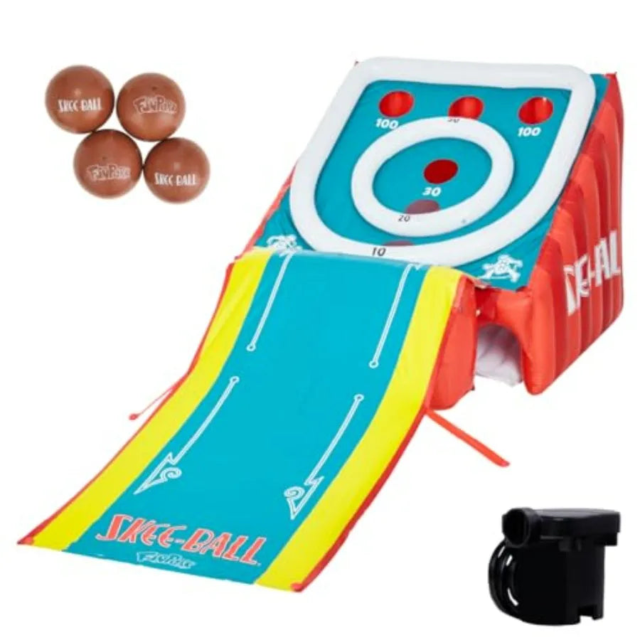 11 Ft Inflatable Skee-Ball Game with 4 Balls and Electric Pump for Backyard Indoor Outdoor Family Fun; Giant Arcade Toy in Blue