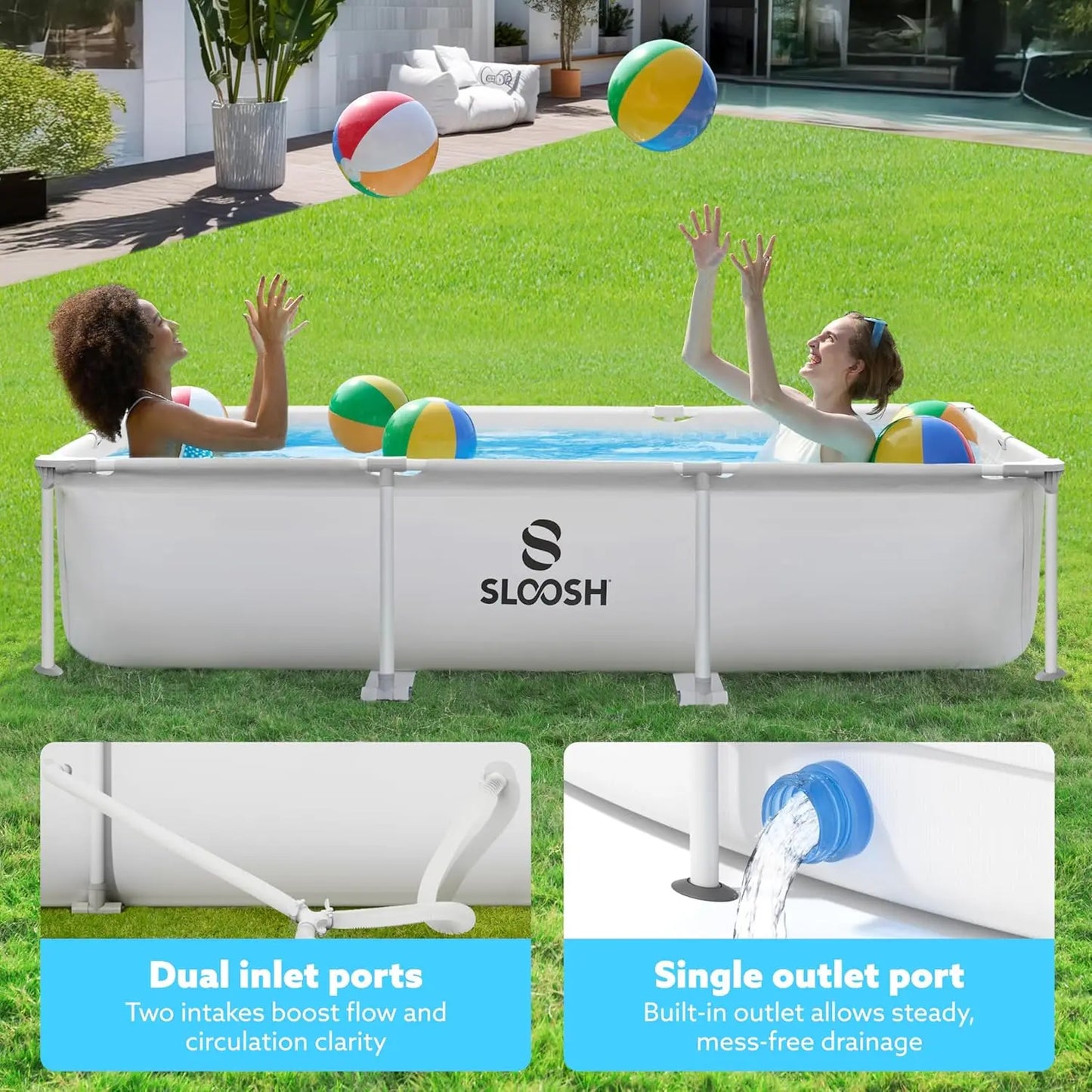 JOYFY Rectangular Above Ground Pool 10x6.8ft x 26inch Outdoor Frame Above Ground Swimming Pool Set Kiddie Pool with Filter Pump