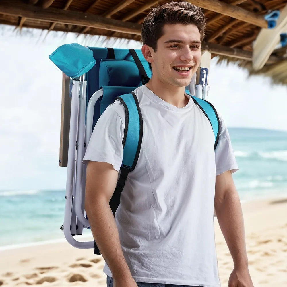 2 Pcs Folding Beach Chair, 4 Position Portable Backpack Camping Chair,Cup Holder