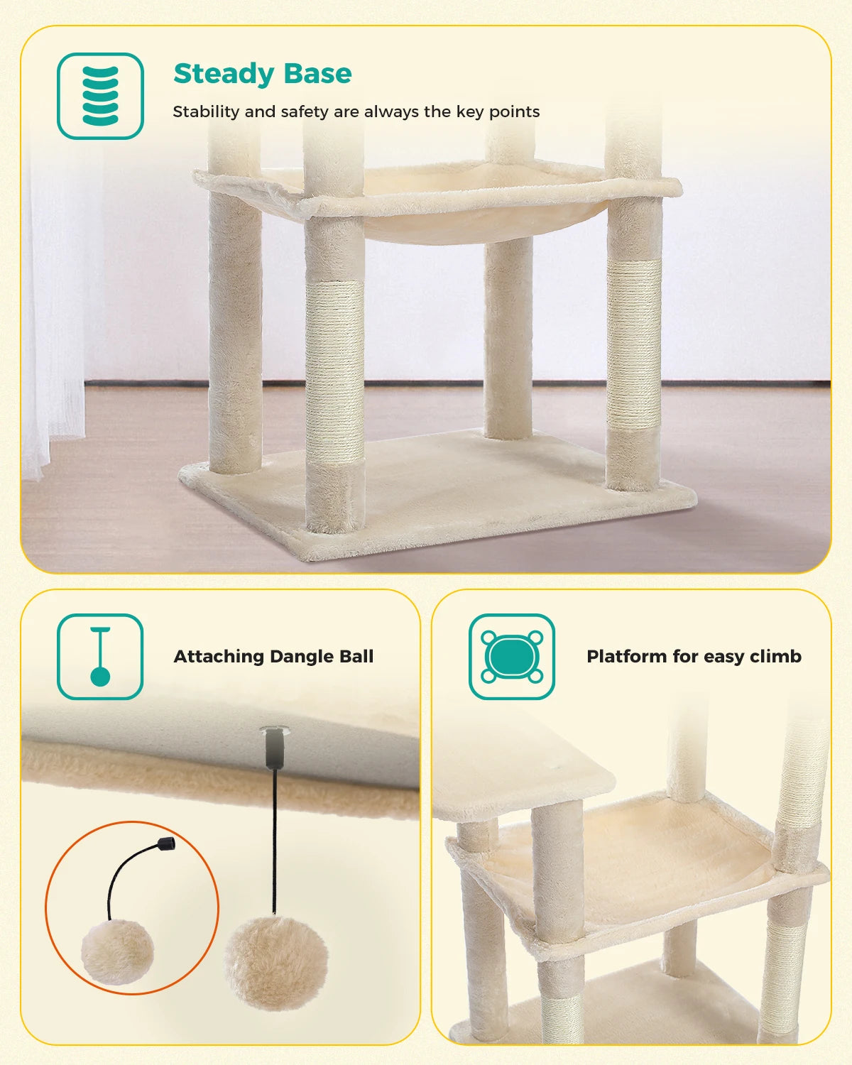 Cat Tree Plush Cat Tower Multilevel Cat Play House with Sisal Scratching Posts, Spacious Hammock and Large Condos Upgrade