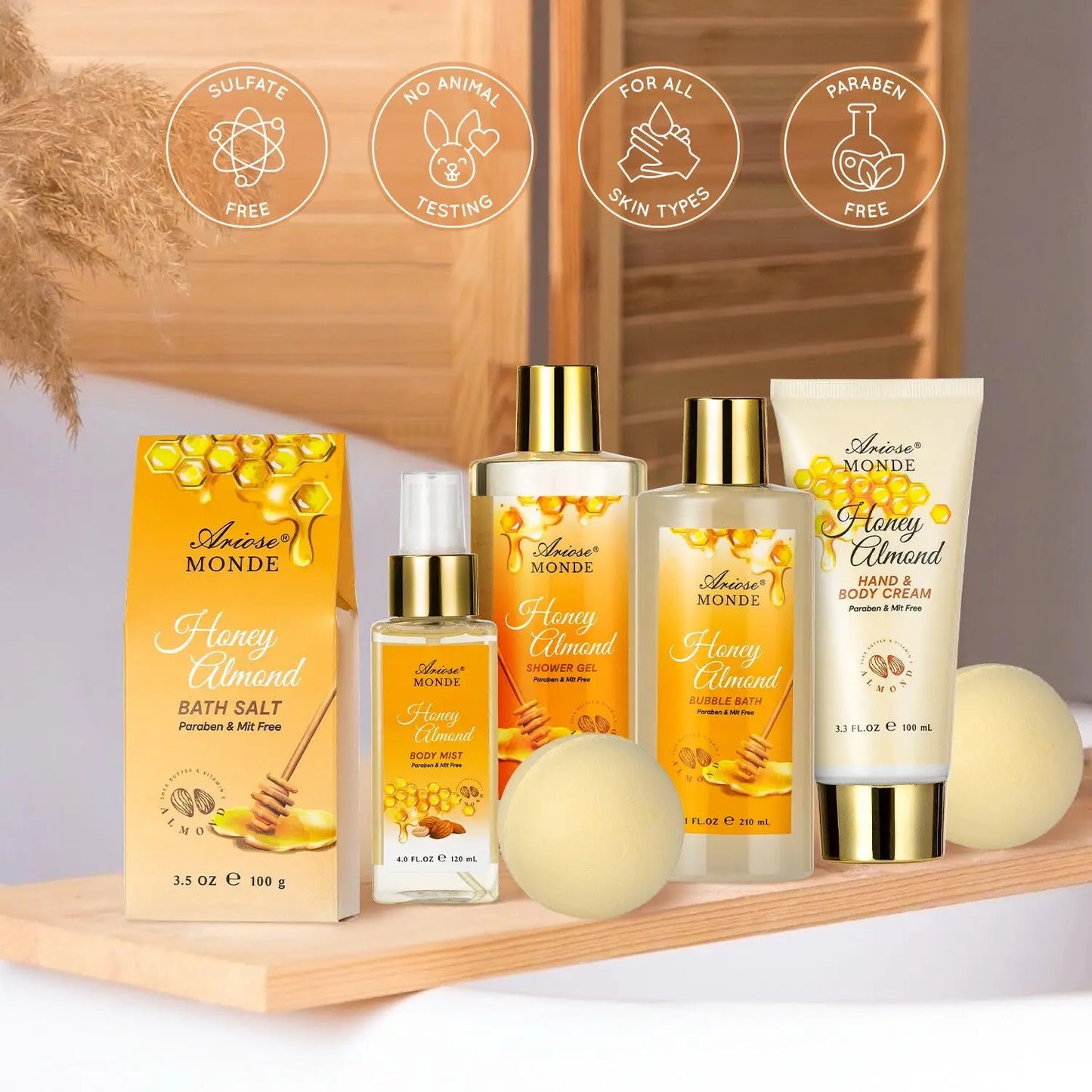 Luxury Honey Almond Spa Gift Set, 15-Piece Bath & Body Kit for Women & Teens, Relaxing Home Spa Experience