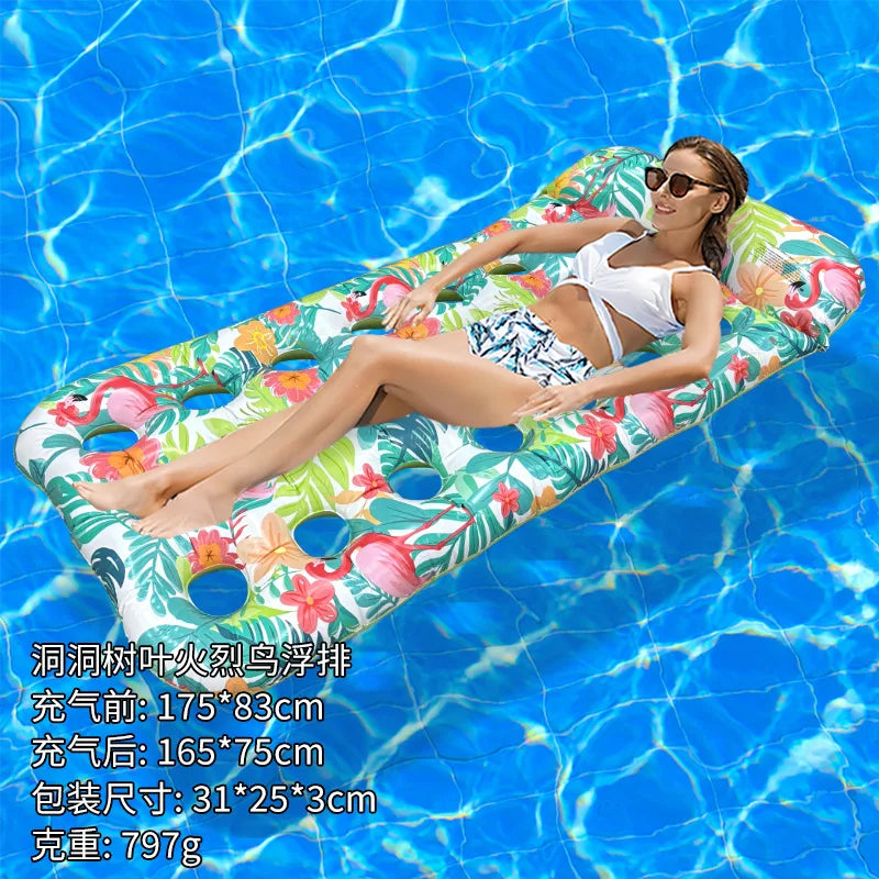 2026 Water Float Summer Beach Party Leaf Flamingo Hole Float Foldable Eco Friendly Thickened PVC Inflatable Mattress