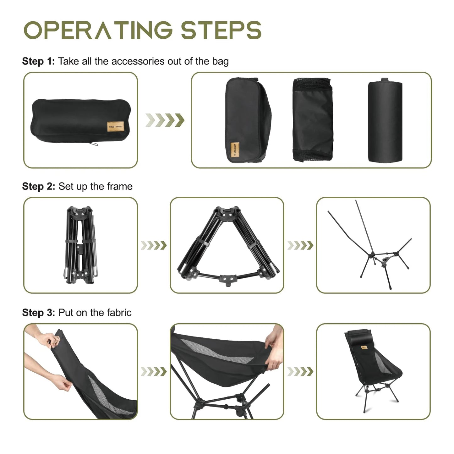 WESTTUNE Folding Camping Chairs with Headrest and Storage bag Lightweight for Outside Camping Hiking Travel Beach Sports