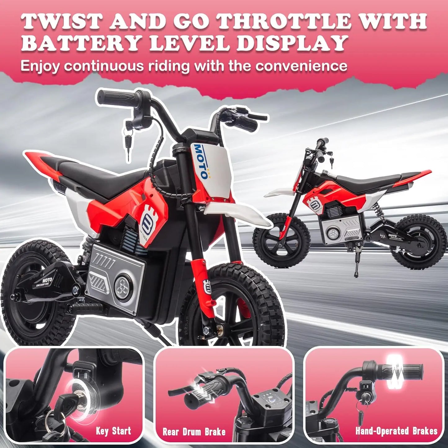 Electric Motorcycle for Kids Ages 5-15, 24V 200W Higher Speed Electric Dirt Bike, Kids Ride On Motorcycle with Rear Wheel Shock
