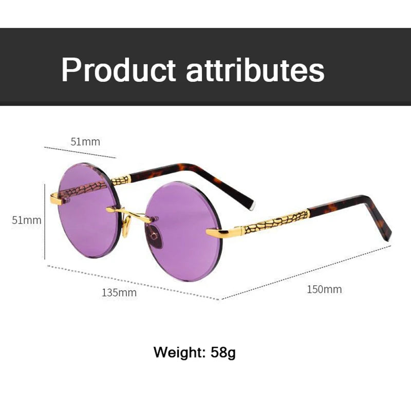 Purple Crystal Stone Glass Sunglasses Man Rimless Round Sun Glasses Woman Mineral Lens Acetate Frame Anti Scratch Top Quality