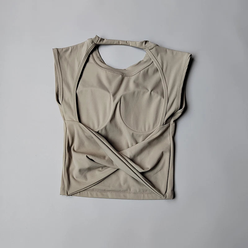 Yoga Short-sleeved Women's Fixed Chest Pad Running Gym Sexy Backless Short Training Sports T-shirt Waist Slimming Fitness Vest