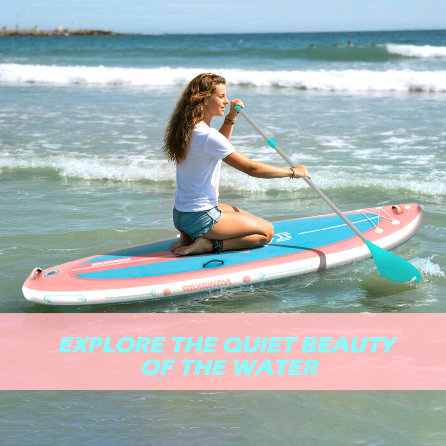NAWAKAR 336x91x15cm Inflatable Stand Up Paddle Board Extra Wide Yoga ISUP Premium Complete Set Pink Blue Women Adults SUP Boards