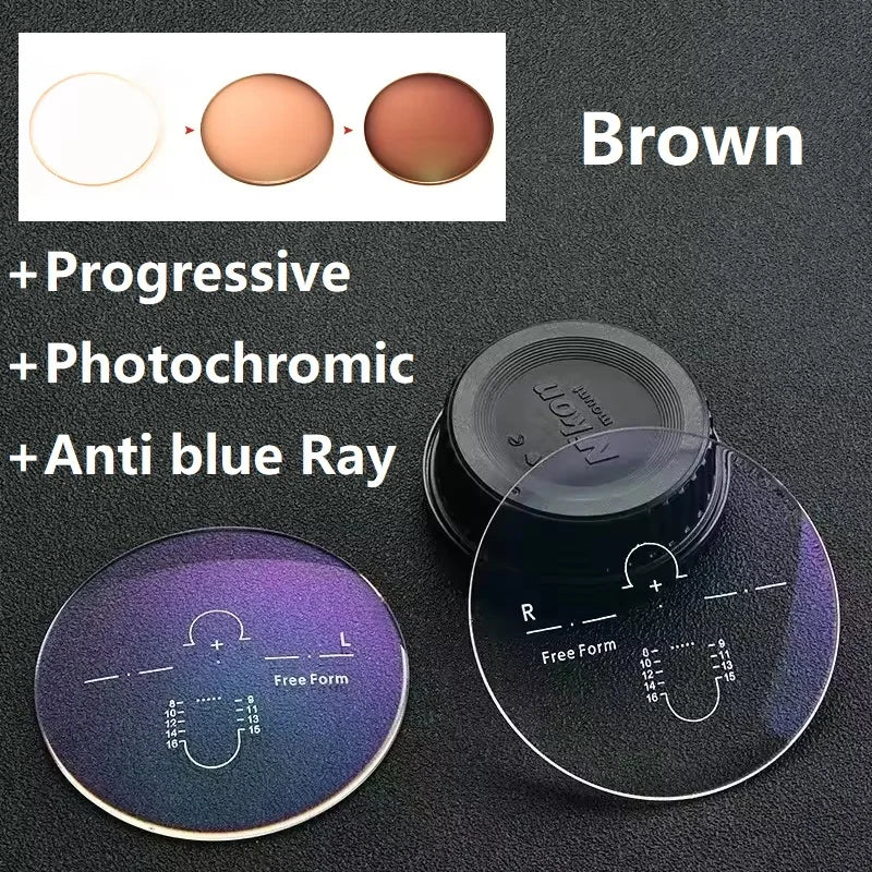 Color Progressive Photochromic Anti Blue Ray Multi Focus Prescription Lens Sunglasses Optical Diopter Lenses 1.56-1.74 MR-8 2pcs