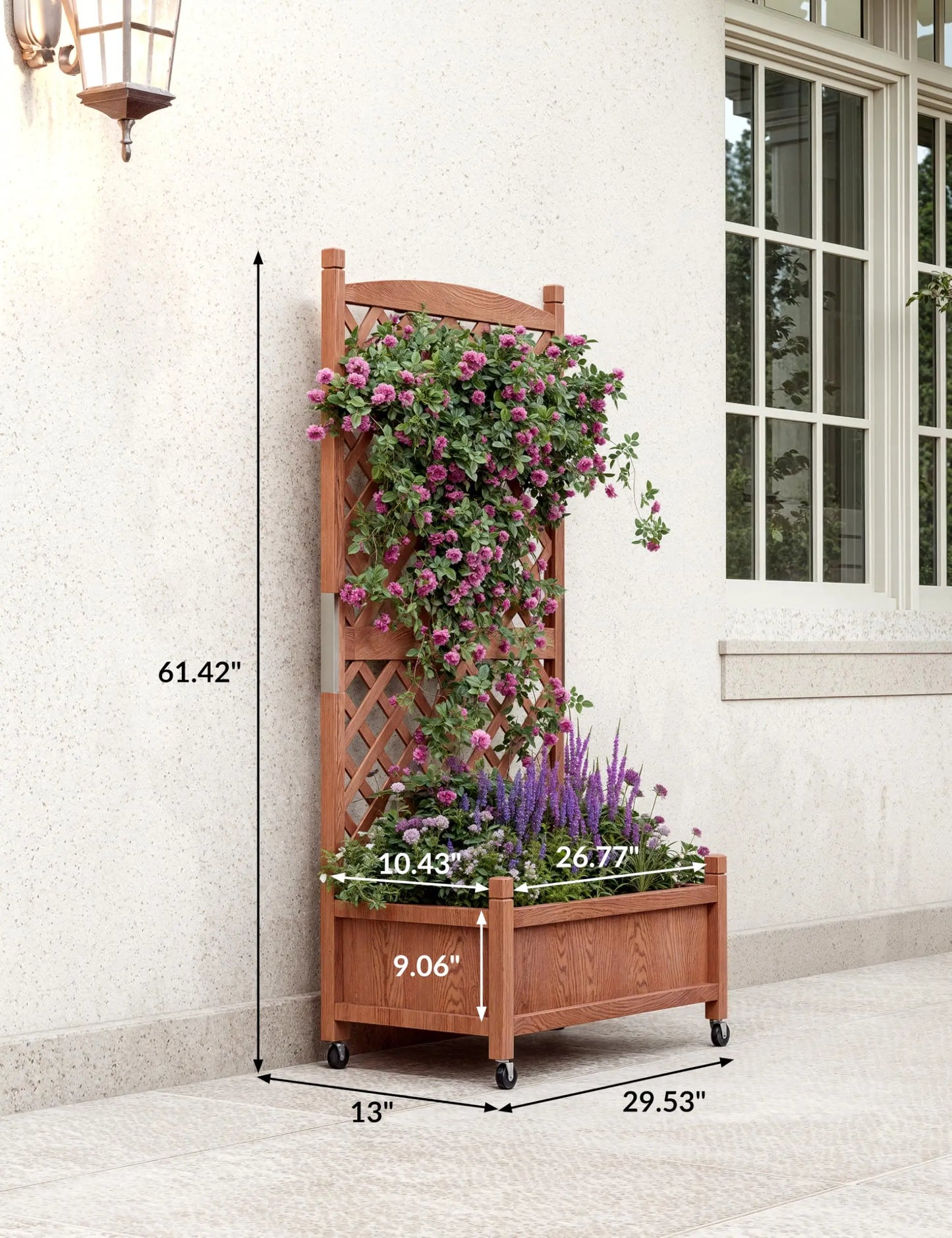 29.5"x 13"x 61.5" Tall Raised Garden Bed with Trellis, Wood Elevated Planter Box with Climbing Trellis, 4 Drainage Holes