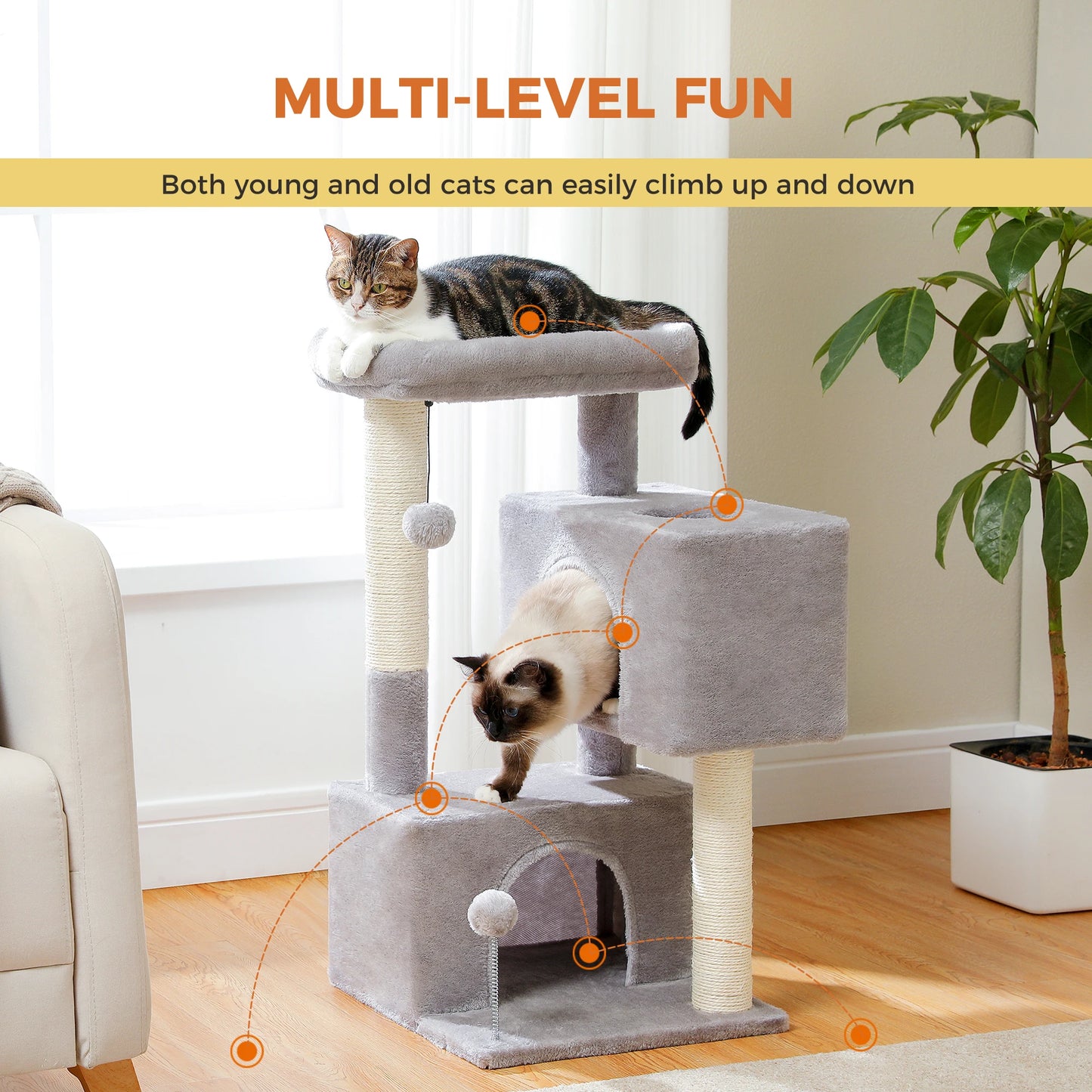 Multi-Level Cat Tree Tower with Sisal Scratching Posts Soft Padded Perch Large Cat Condo for Indoor Kitten Bed House Cat Toys