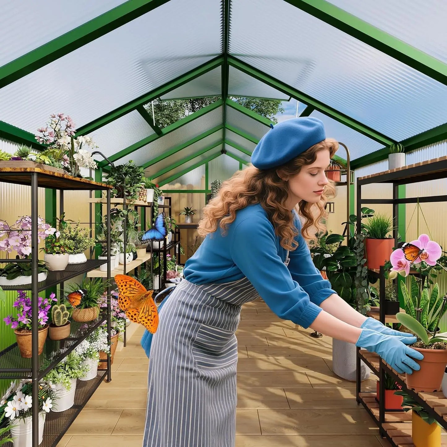 6x10 ft Outdoor Polycarbonate Greenhouse, Durable Aluminum Frame with Lockable Door, Adjustable Roof Vent, Ideal for Backyard, P