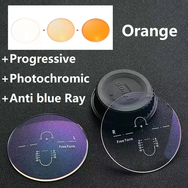 Color Progressive Photochromic Anti Blue Ray Multi Focus Prescription Lens Sunglasses Optical Diopter Lenses 1.56-1.74 MR-8 2pcs