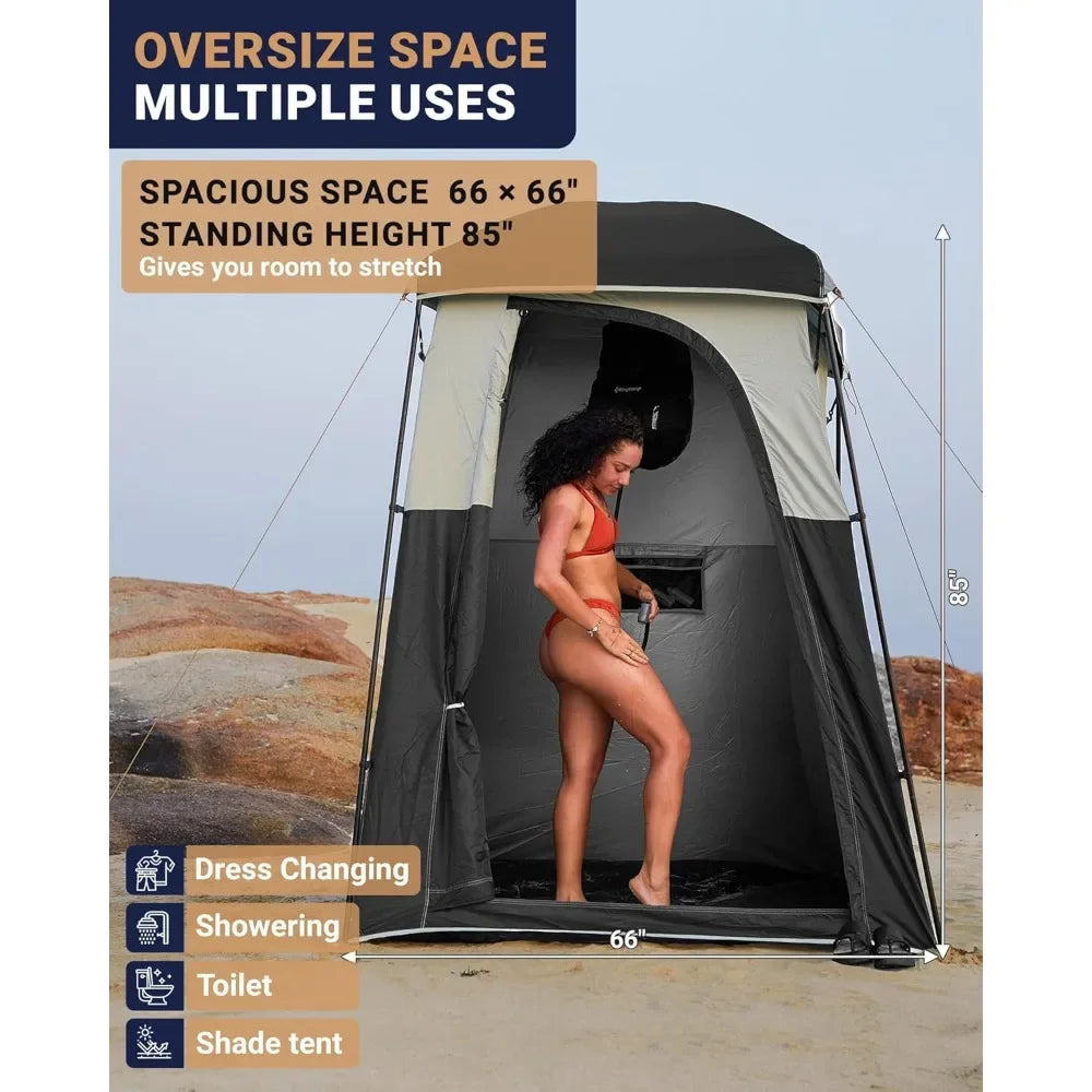 Camping Shower Tent, Portable Outdoor Privacy Toilet & Changing Tent Windproof & Waterproof Easy Setup 1 or 2 Room Shelter with