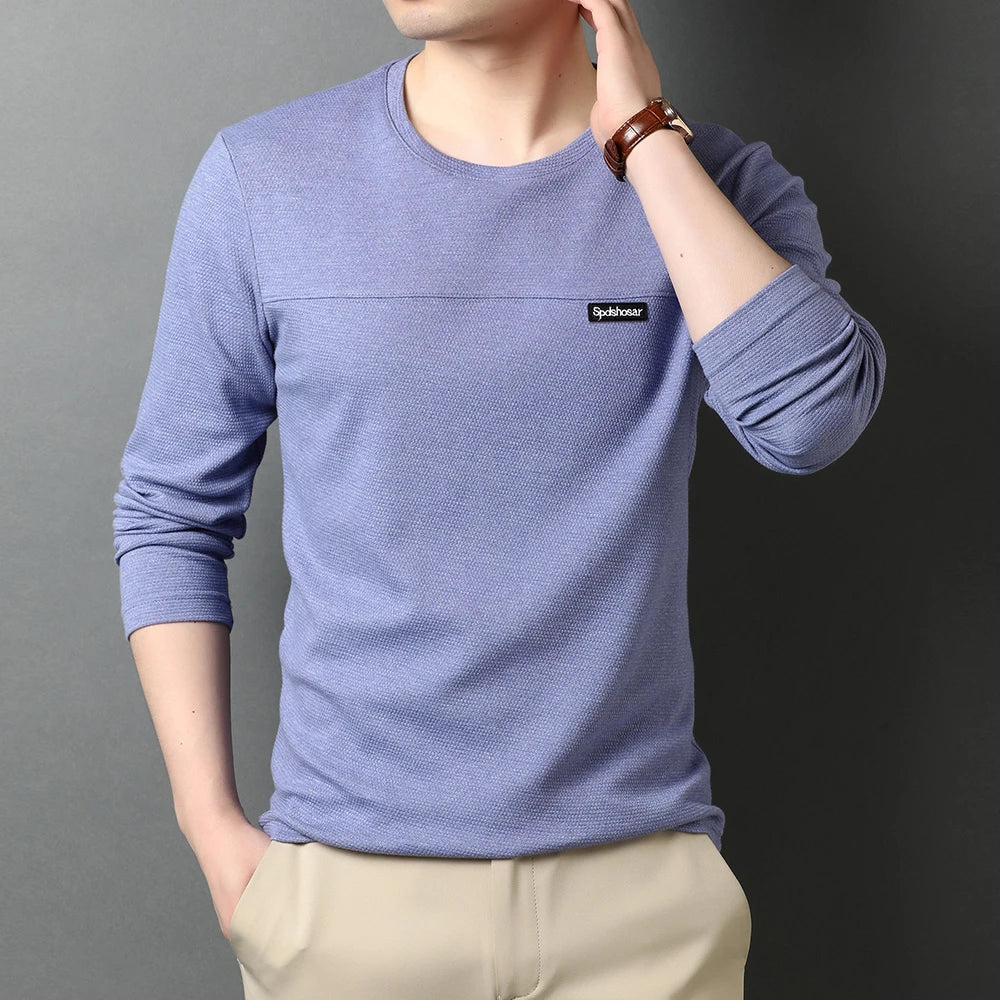 Top Quality New t Shirt Men Logo 2025 Fashion Brand Designer Long Sleeve Slim Fit Solid Color Tops Casual Mens Clothes