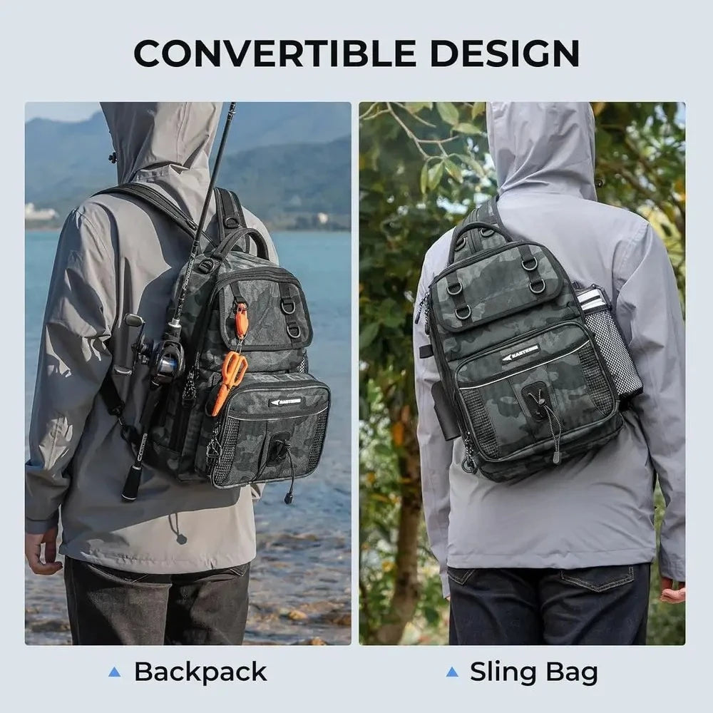 Fishing Sling Backpack with Rod and Drink Holder, KastKing BaitSpace Tackle Bag for Fishing Essentials