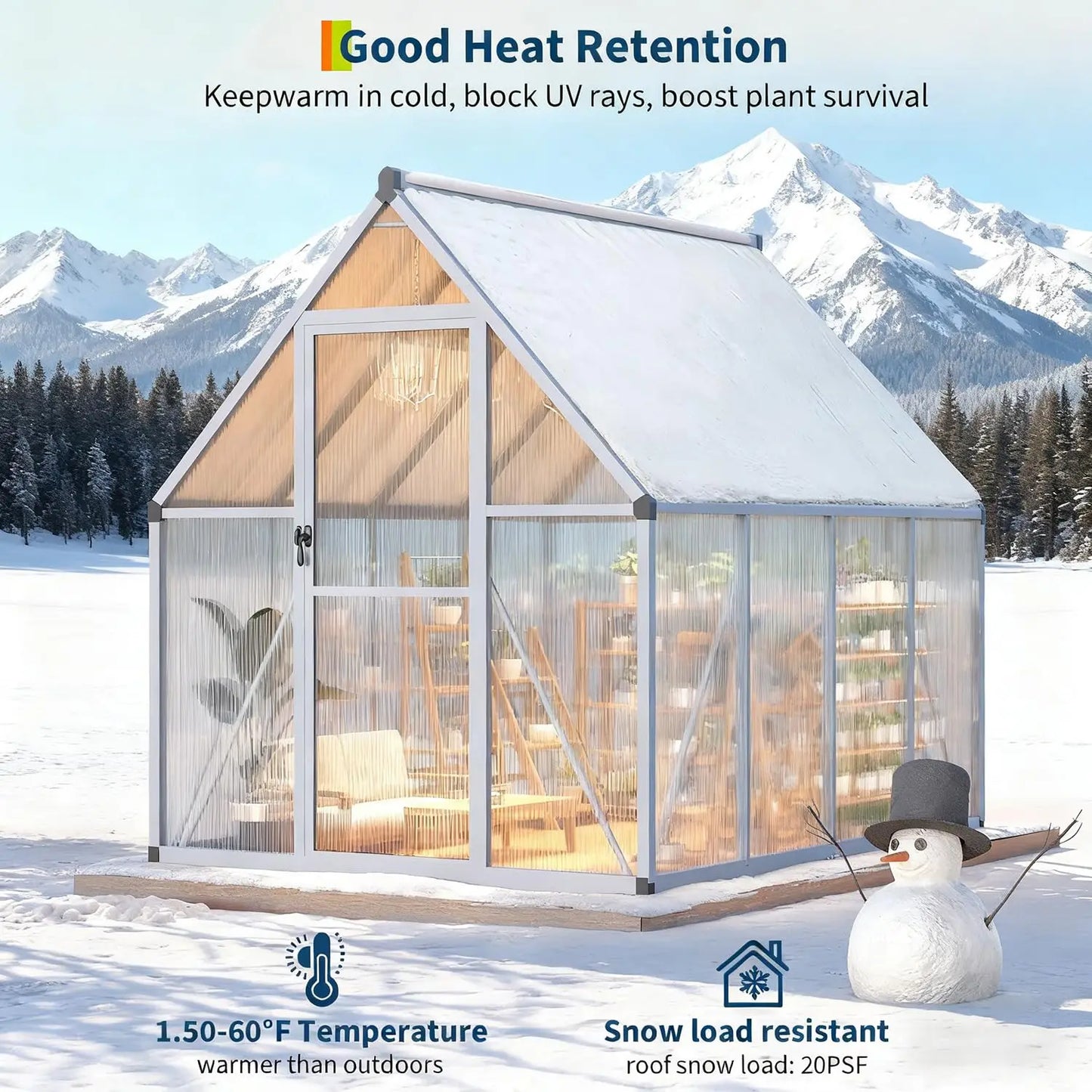 6x7FT Polycarbonate Greenhouse Kit Heavy Aluminum Frame Adjustable Vent Quick-Connect All Seasons, Customized