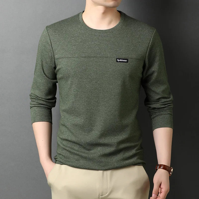 Top Quality New t Shirt Men Logo 2025 Fashion Brand Designer Long Sleeve Slim Fit Solid Color Tops Casual Mens Clothes