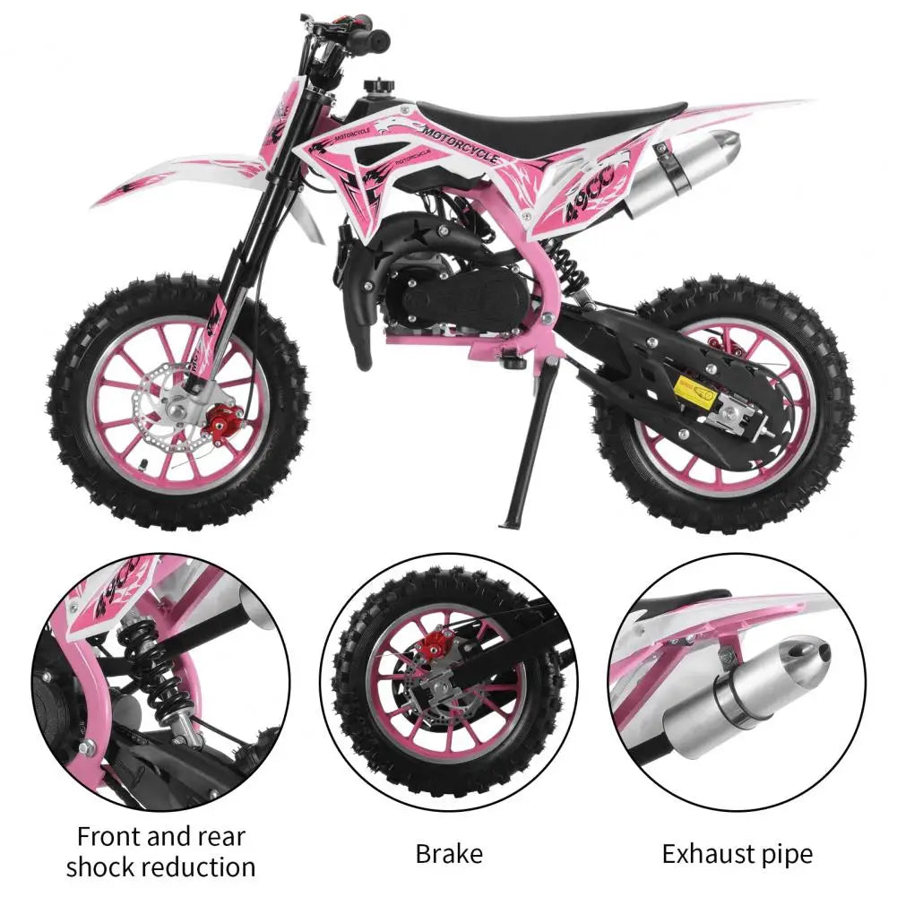 49cc 2-Stroke Pink Dirt Bike, Gas Power Motocross, Equipped With Front And Rear Disc Brakes, Pull-start, Cool Birthday Gift