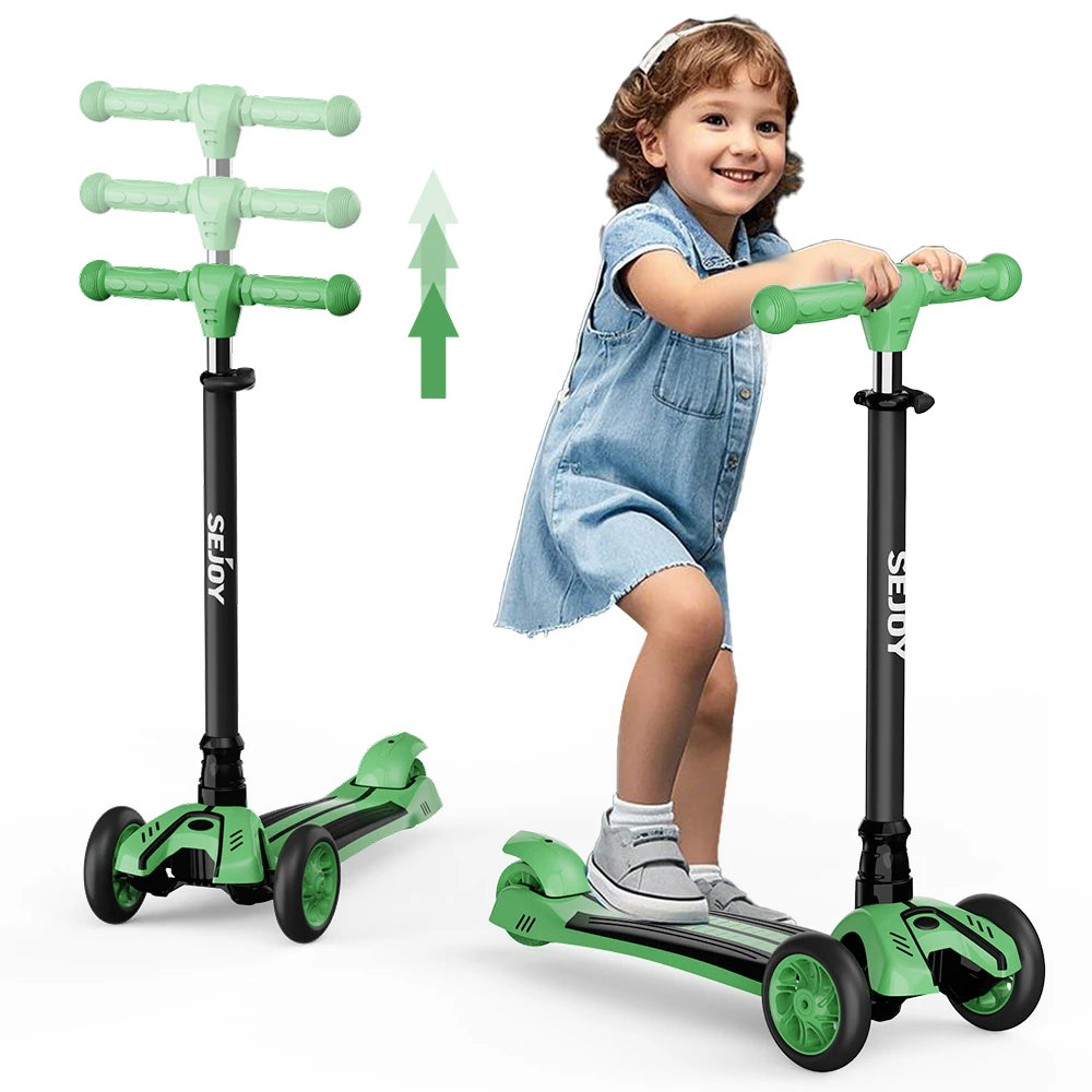 Sejoy Baby Scooter 2-8 Years with LED Wheels Adjustable Height Foldable Design & Dual Modes - Military-Grade Frame