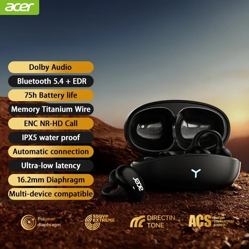 Acer OHR206 Clip-on OWS Bluetooth Earphpones IP5 Waterproof Dolby Sound Quality AAC/SBC Wireless Sports Bluetooth 5.4 Headphones