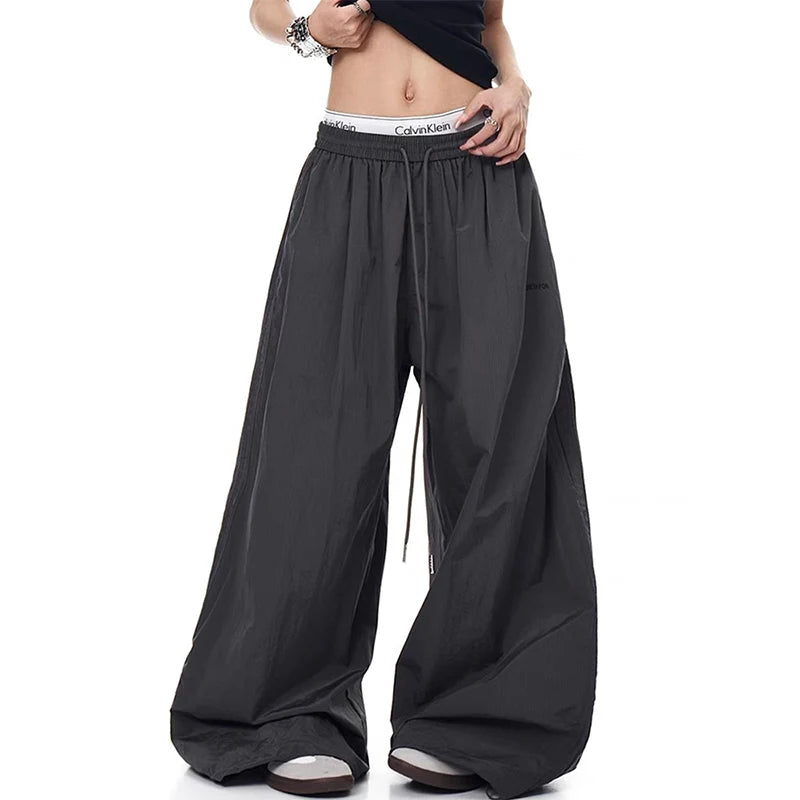 Women's Red Goth Sweatpants Baggy Parachute Pants Harajuku Oversize Dance Pants Japanese 2000s Style Y2k Vintage Emo Trousers