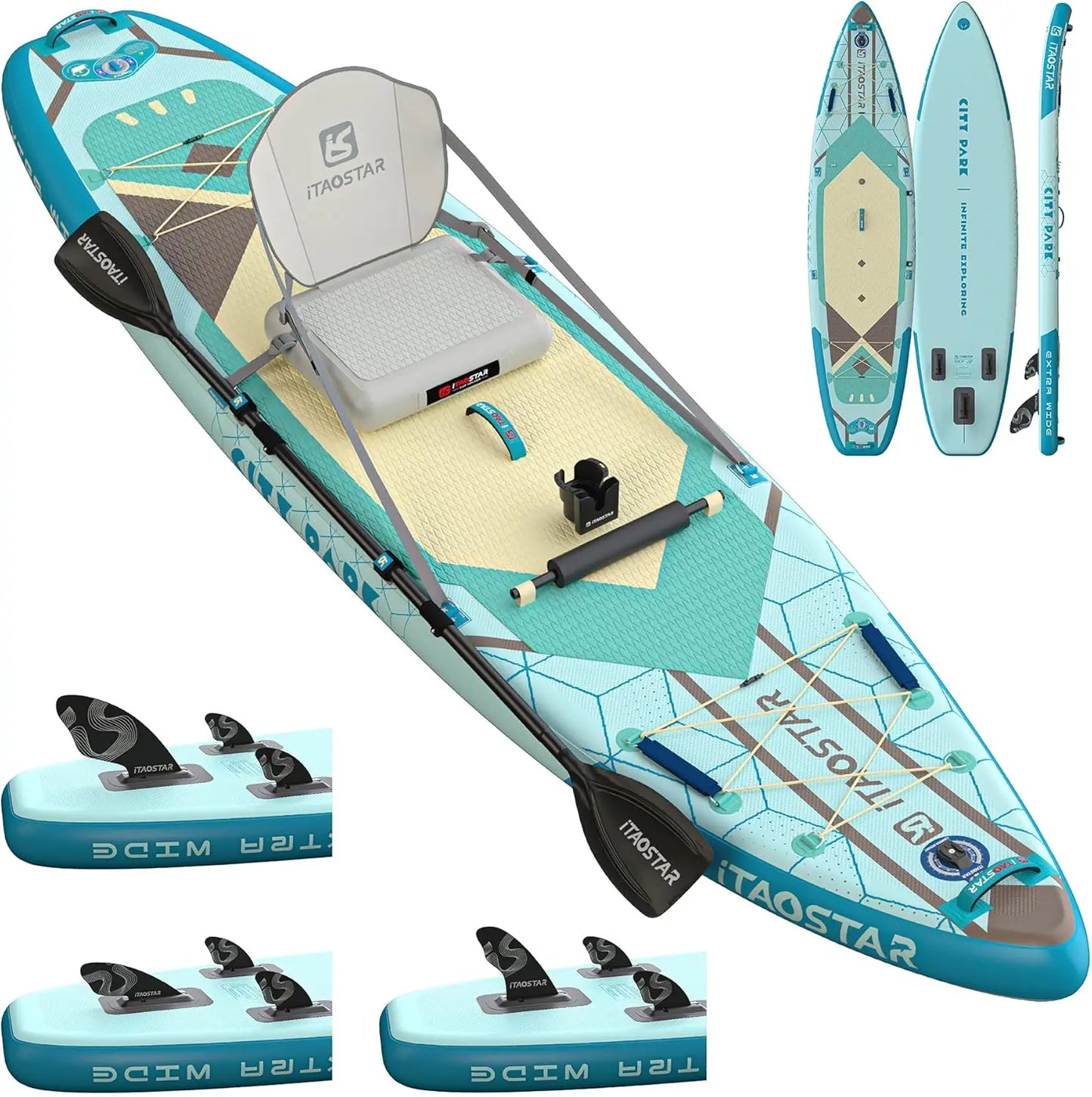 Extra Wide Inflatable Stand Up Paddle Board with Seat 12x35 Premium SUP Board Kit 5 Fins for All Levels Youth Adults