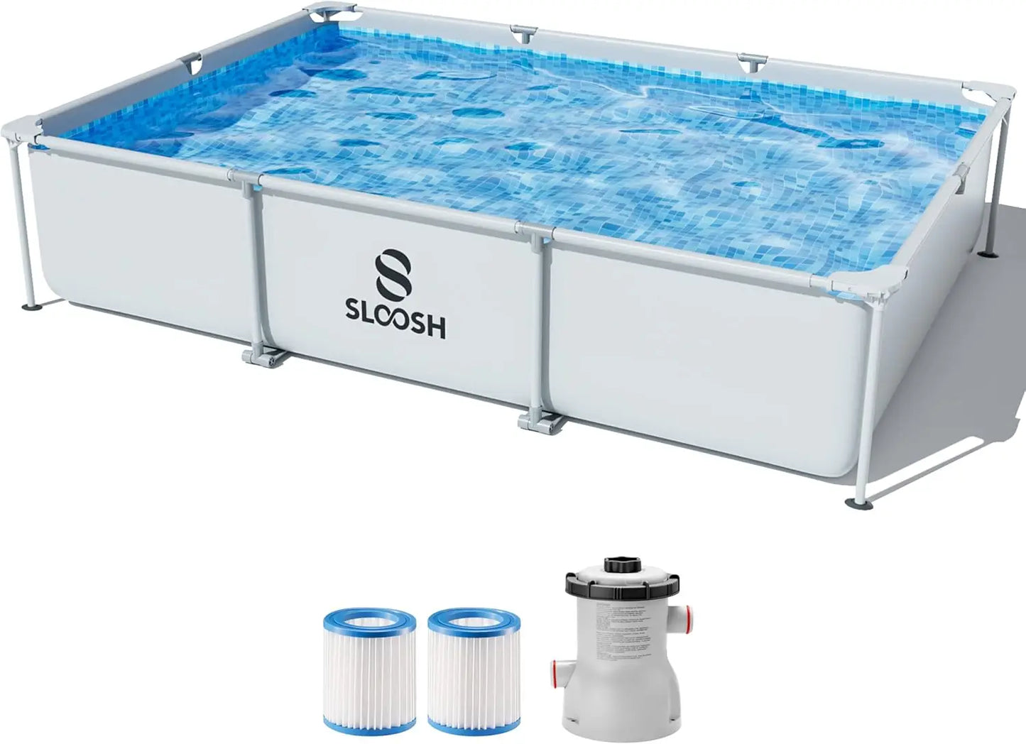 JOYFY Rectangular Above Ground Pool 10x6.8ft x 26inch Outdoor Frame Above Ground Swimming Pool Set Kiddie Pool with Filter Pump