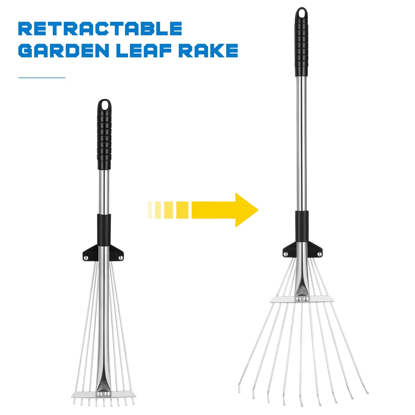 9 Teeth Telescopic Metal Rake Adjustable Retractable Leaves Rake For Garden Backyard Lawn Farm Cleaning Tools