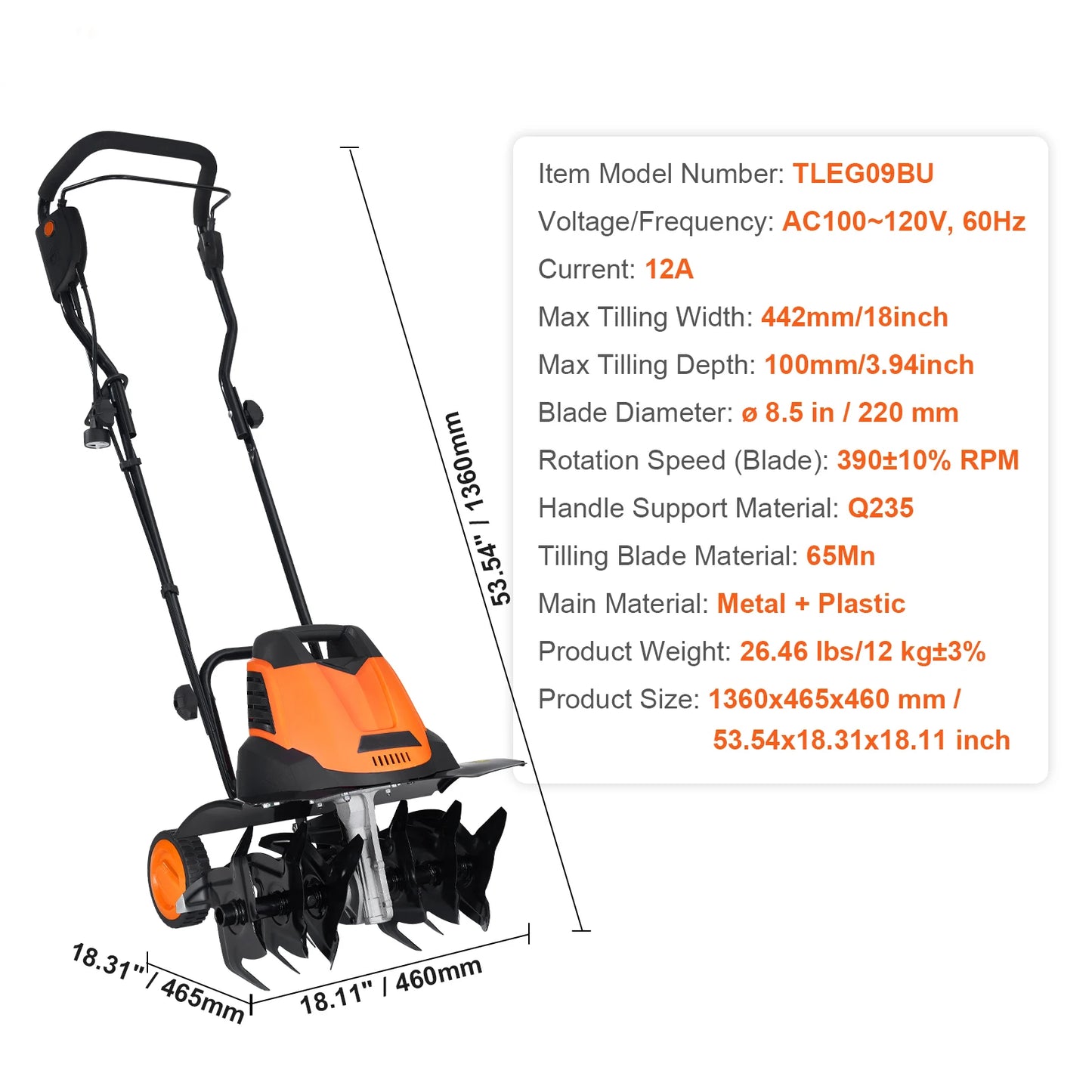SucceBuy 12 Amp Electric Tiller 18" Tilling Width 3.94" Tilling Depth Corded Electric Tiller/Cultivator Steel Mn Tines Rototille