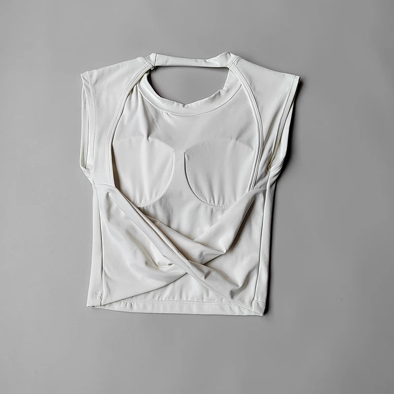 Yoga Short-sleeved Women's Fixed Chest Pad Running Gym Sexy Backless Short Training Sports T-shirt Waist Slimming Fitness Vest