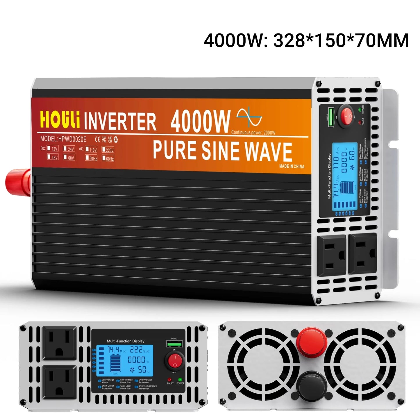 Pure Sine Wave Inverter 12V 24V DC To AC 110V 120V 4000W 5000W 3000W Voltage Converter Portable Car Converter Solar LED Inverter