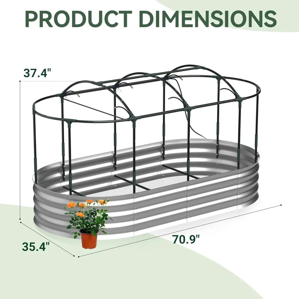 Self-Watering Raised Garden Bed 6x3x1 ft Galvanized Planter Box with Mesh Cover