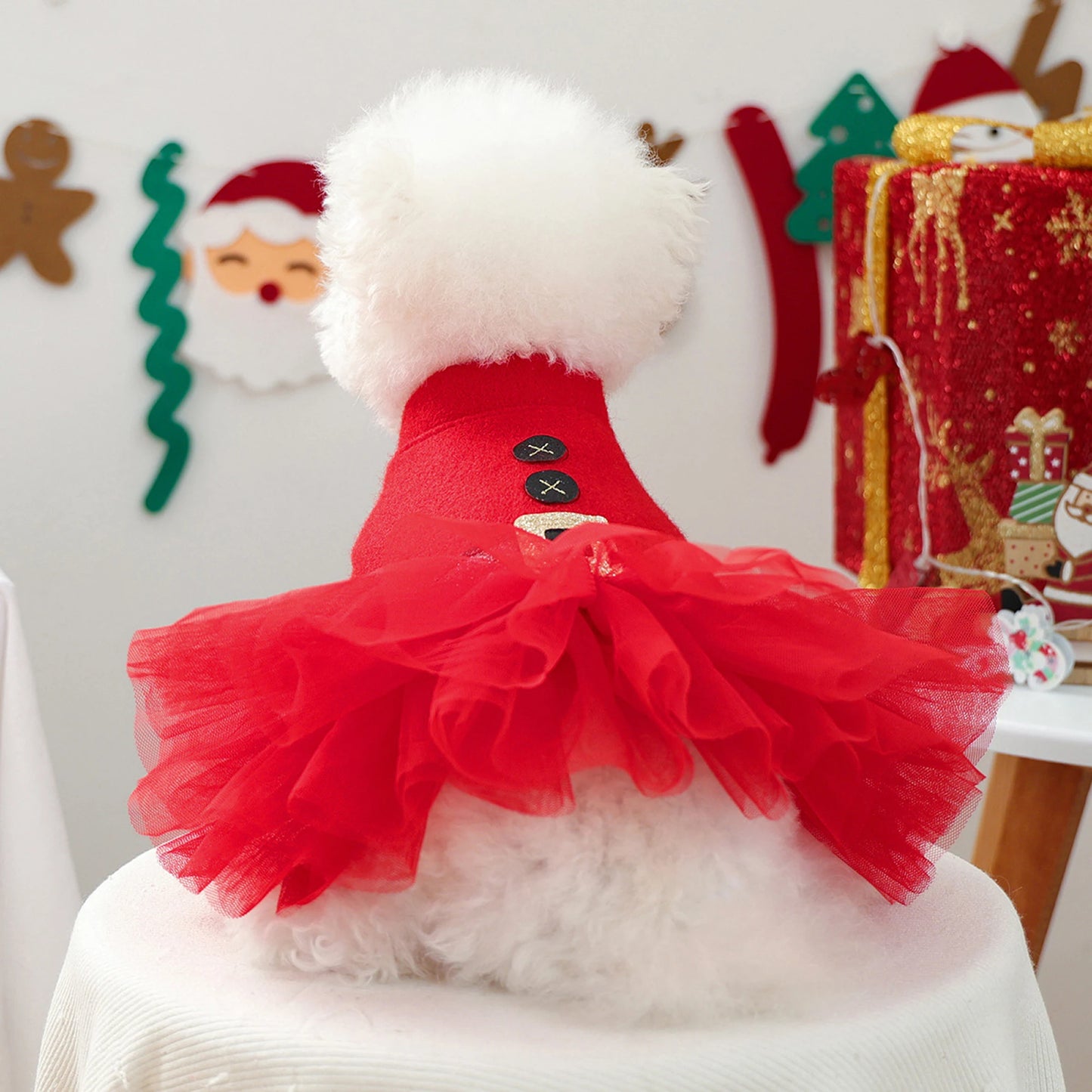 Dog Christmas Dress Snap Button Santa Claus Puppy Dress Pet Holiday Clothes for Small Dogs Cats