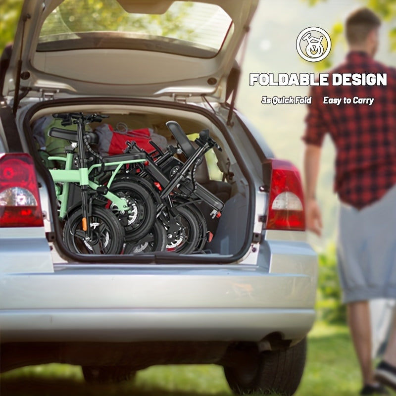 48V 10AH Removable Battery, Folding Electric Bike|350W Motor|48V Battery|14-Inch Tires|Portable Commuter E-Bike For City Riding& Outdoor Adventures | Long-Range Lithium Battery | Portable Compact Design | Durable Frame | LED