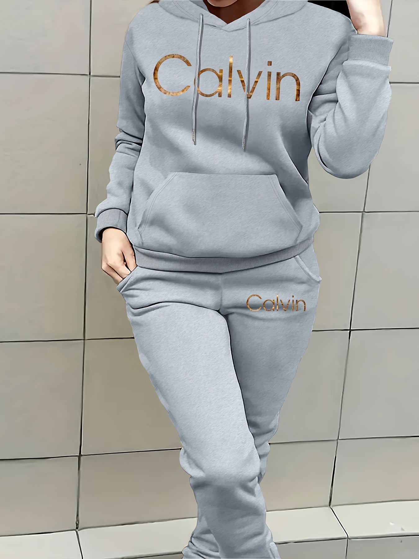 Graphic Print Two Piece Set | Crew Neck Sweatshirt & Pants, Women'S Casual Hooded Drawstring Sweatshirt Set for Fall/Winter