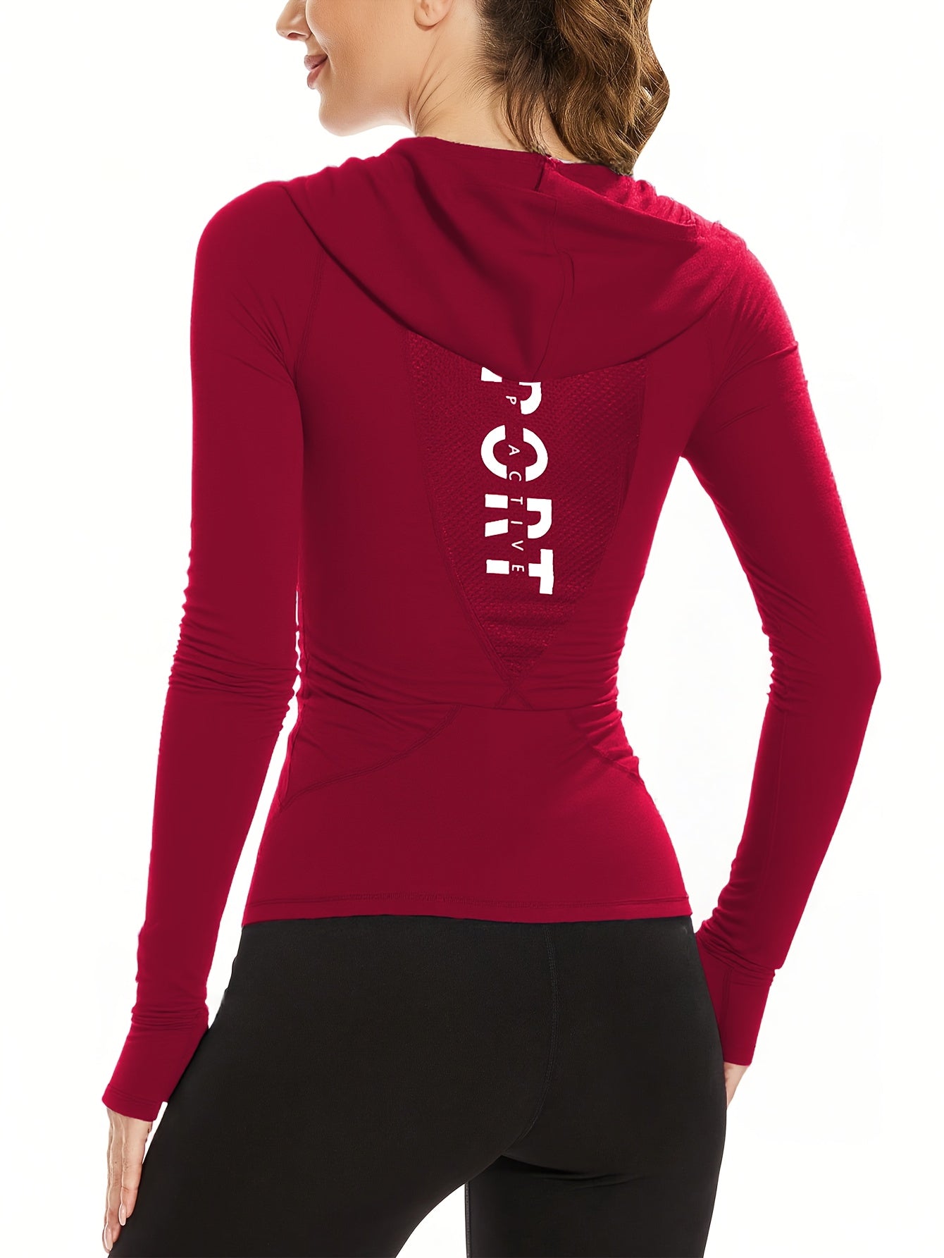 Women's Workout Hoodie - Quick-Dry Yoga Jacket with Thumb Buckle, Slim Fit Gym Sweatsuit, Stretchy Long Sleeve Athletic Top for Running, Training, Yoga - All-Season Women's Fitness Apparel, Running Gear, Sporty Design, Mesh P