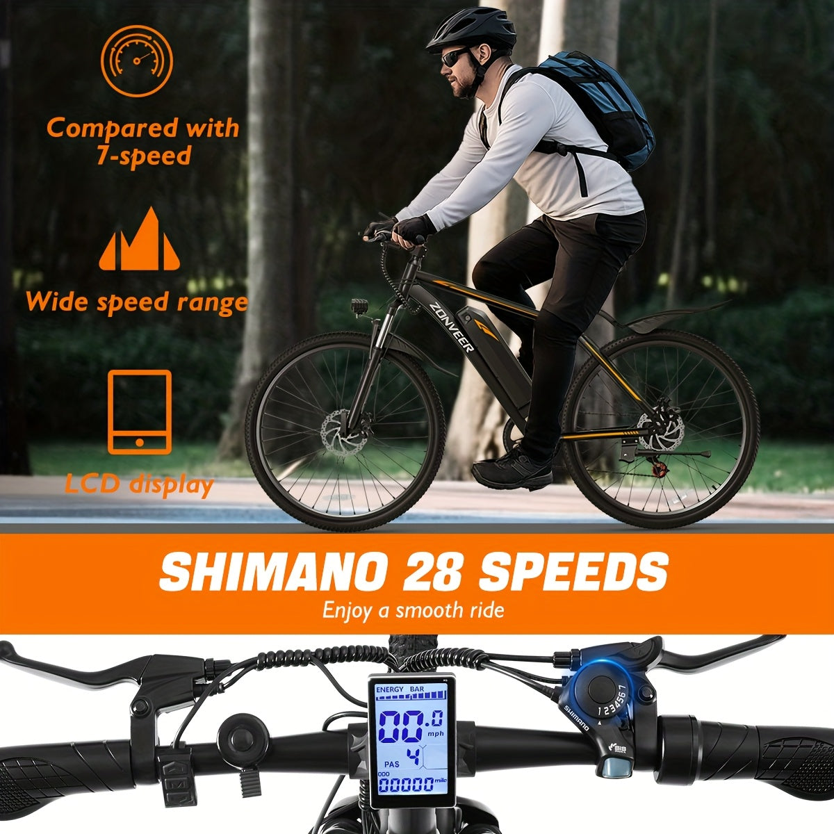 M26 Electric Bike for Adults - 500W Motor, 40-Mile Range & 20MPH High-Speed, 26" All-Terrain Tire Ebike with Front Suspension, 7-Speed Shimano System, 360Wh Removable Battery, Hydraulic Disc Brakes, Carbon Rims & Off-Road for