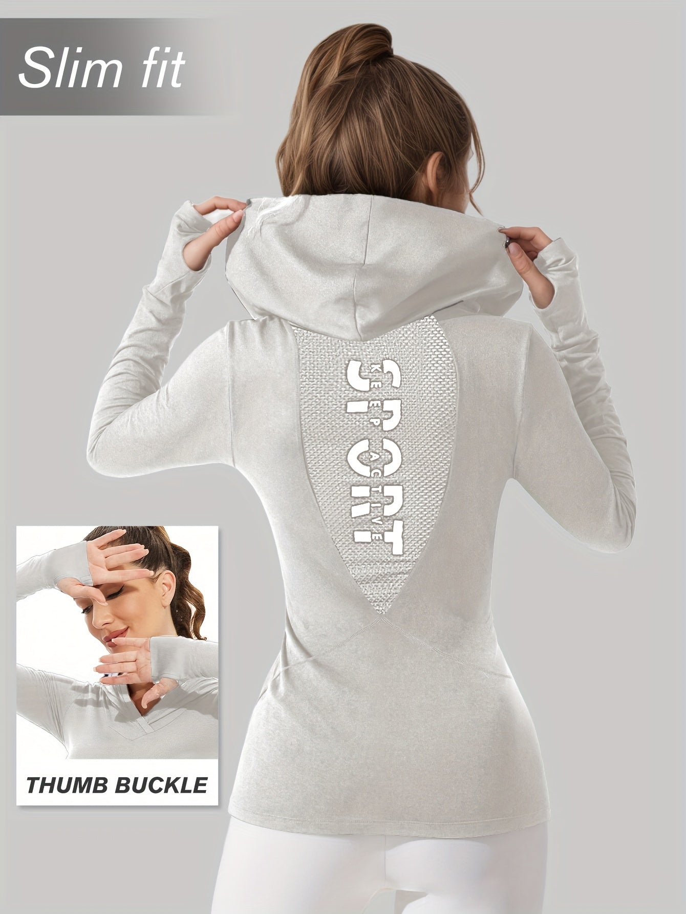Women's Workout Hoodie - Quick-Dry Yoga Jacket with Thumb Buckle, Slim Fit Gym Sweatsuit, Stretchy Long Sleeve Athletic Top for Running, Training, Yoga - All-Season Women's Fitness Apparel, Running Gear, Sporty Design, Mesh P